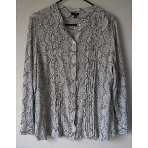 Talbots Women's Viscose Gray Snakeskin Print Pleated Button-Up Shirt Size XL